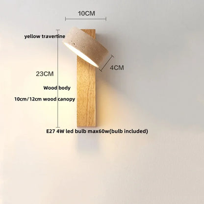 Lámpara de pared LED DecorBites™ con 2 bolas de cristal, blanca y amarilla, de piedra travertino. Luz interior.