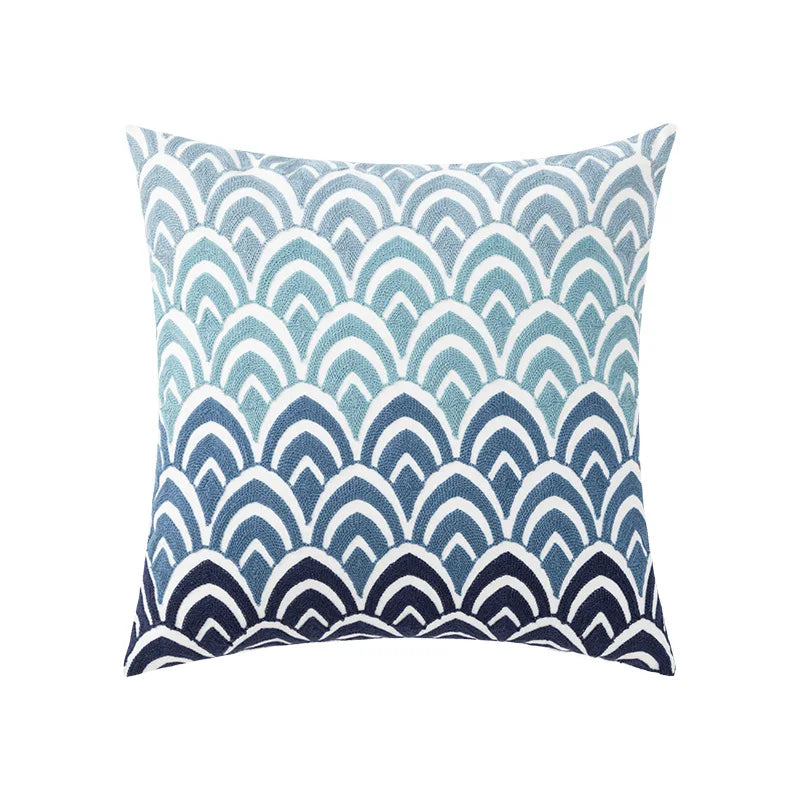 DecorBites™ Coastal Chic Blue Geometric Cushion Cover 45x45cm Soft Cotton Breathable Zipper