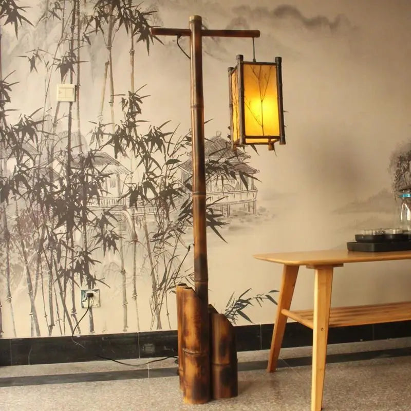 Lámpara de pie DecorBites™ de bambú tejido | Diseño retro para sala de estar y estudio estilo zen