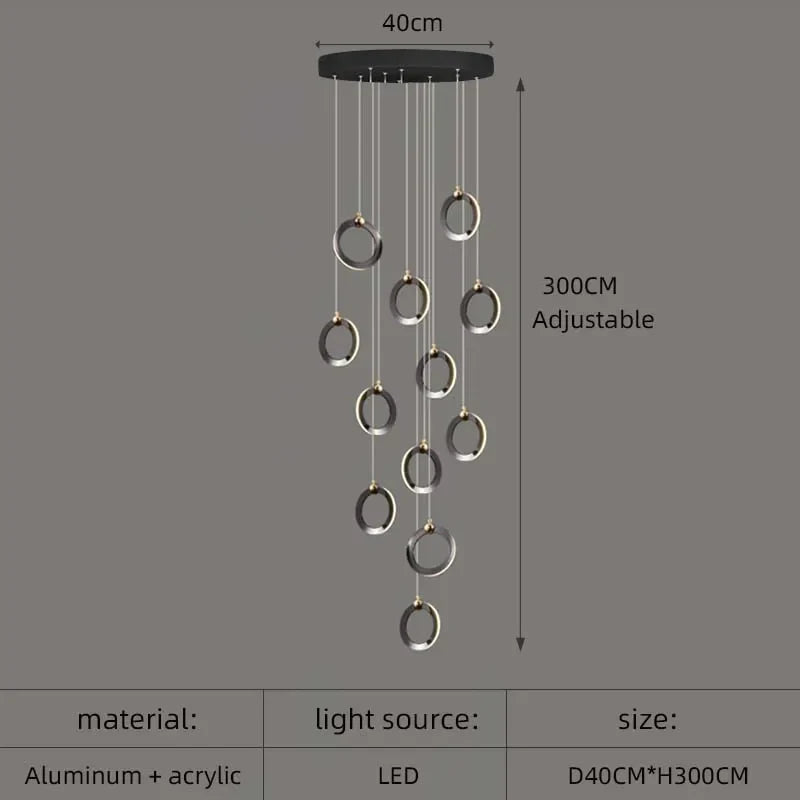 DecorBites™ Aluminum LED Chandelier: Luxury Crystal Round Hanging Lamps for Staircase and Attic