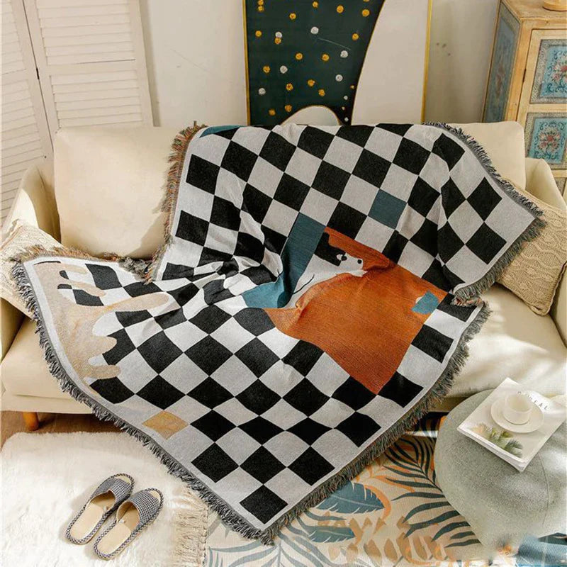 Manta de ganchillo a cuadros DecorBites™ Cozy Plaid de mezcla de lana