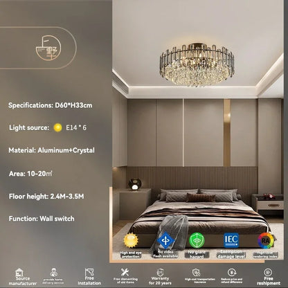 DecorBites™ Gold Crystal Ceiling Chandelier: Luxury Modern LED Pendant for Home Décor