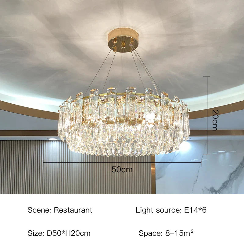 DecorBites™ Gold Round/Oval Crystal Chandelier for Living & Dining Room