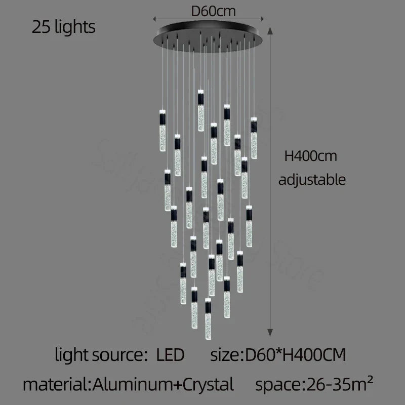 DecorBites™ Cylindrical Crystal Chandelier: Modern Villa Living Room Lamp for Stylish Interiors.