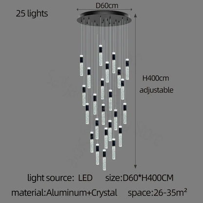 DecorBites™ Cylindrical Crystal Chandelier: Modern Villa Living Room Lamp for Stylish Interiors.