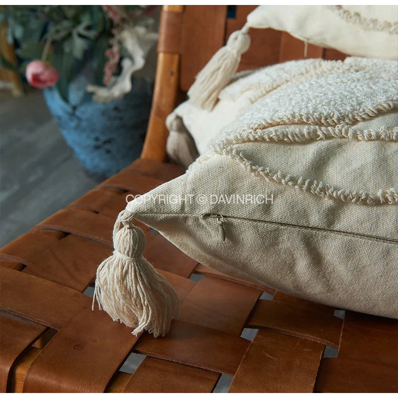 DecorBites™ Boho Leaf & Geometry Tufted Cushion Cover with Tassels: Modern, Soft Woven Decor