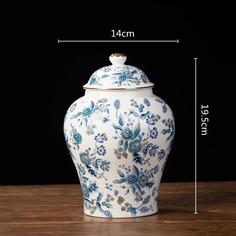 وعاء تخزين محكم الإغلاق من الخزف الأزرق والأبيض من DecorBites™