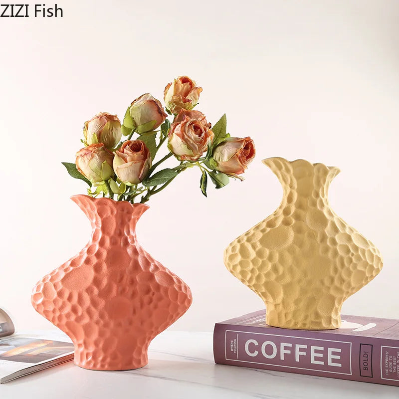 DecorBites™ Frosted Ceramic Vase Artificial Floral Decor Desk Decoration Modern Flower Arrangement