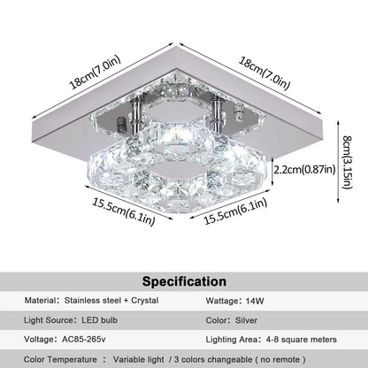 Lámpara de techo cuadrada LED de cristal DecorBites™ para dormitorio, sala de estar y decoración del hogar