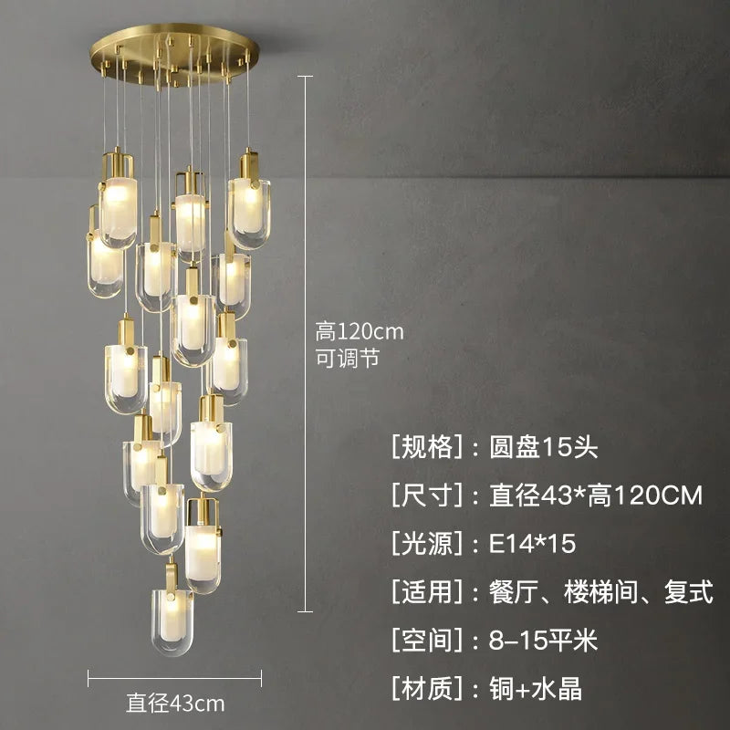 DecorBites™ Crystal Loft Chandelier for Staircase, Living Room, and Apartment Luxe Lighting