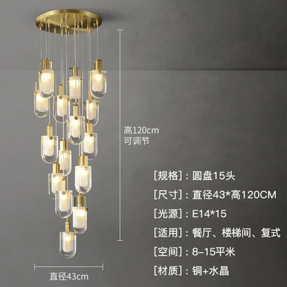 DecorBites™ Crystal Loft Chandelier for Staircase, Living Room, and Apartment Luxe Lighting