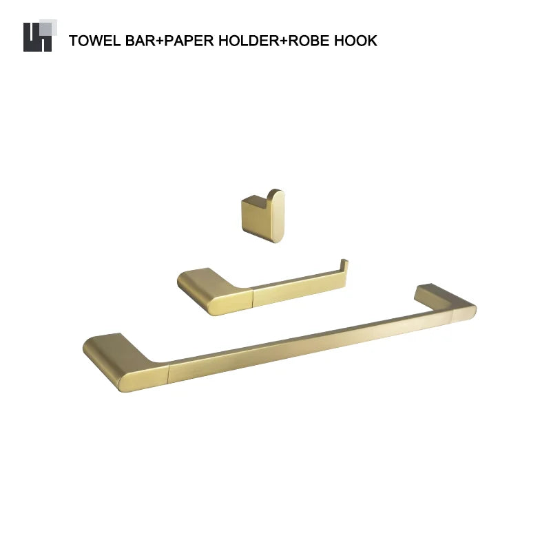 DecorBites™ Gold Bathroom Accessories Set: Towel Bar Rail, Toilet Paper Holder, Towel Rack, Hook