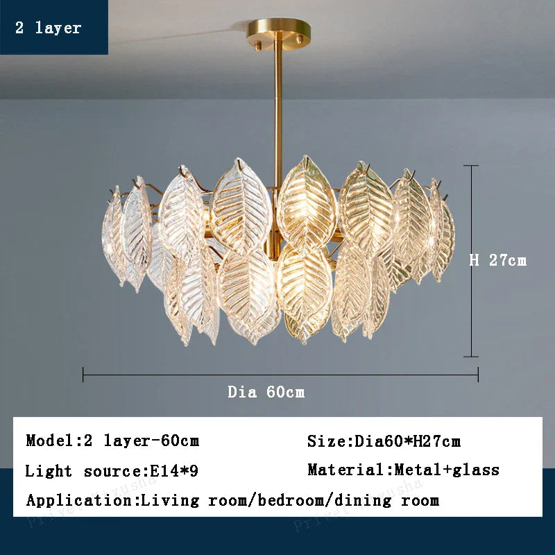 DecorBites™ Leaf Glass Chandelier Pendant Light Luxury Dining Room Ceiling Fixture