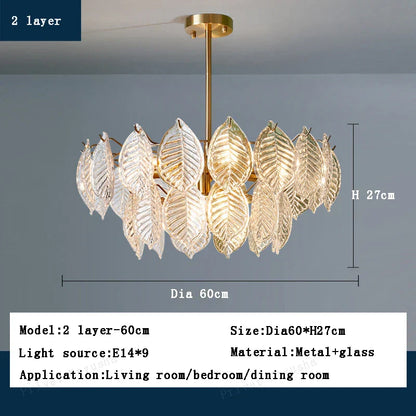 DecorBites™ Leaf Glass Chandelier Pendant Light Luxury Dining Room Ceiling Fixture