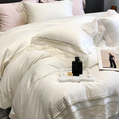 DecorBites™ Lace Ruffle Bedding Set, 1000TC Egyptian Cotton, Luxury Princess Style
