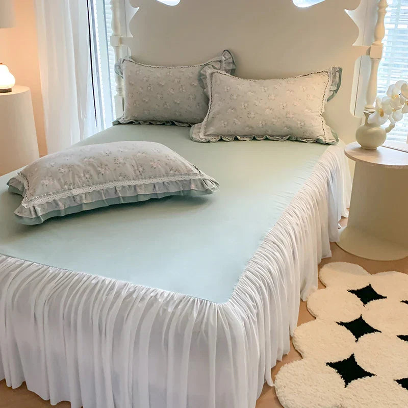 Juego de Edredón de Algodón con Volantes de Encaje Floral Decorbites™ y Funda de Almohada, Ropa de Cama Princesa