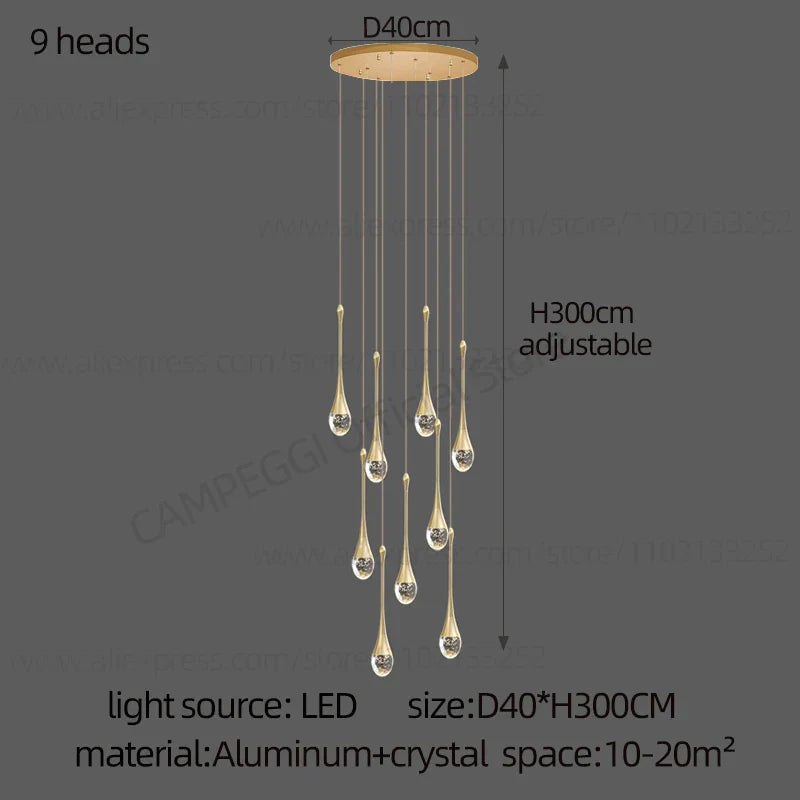 DecorBites™ Crystal Chandelier: Modern LED Water Droplet Staircase Light