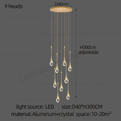 DecorBites™ Crystal Chandelier: Modern LED Water Droplet Staircase Light