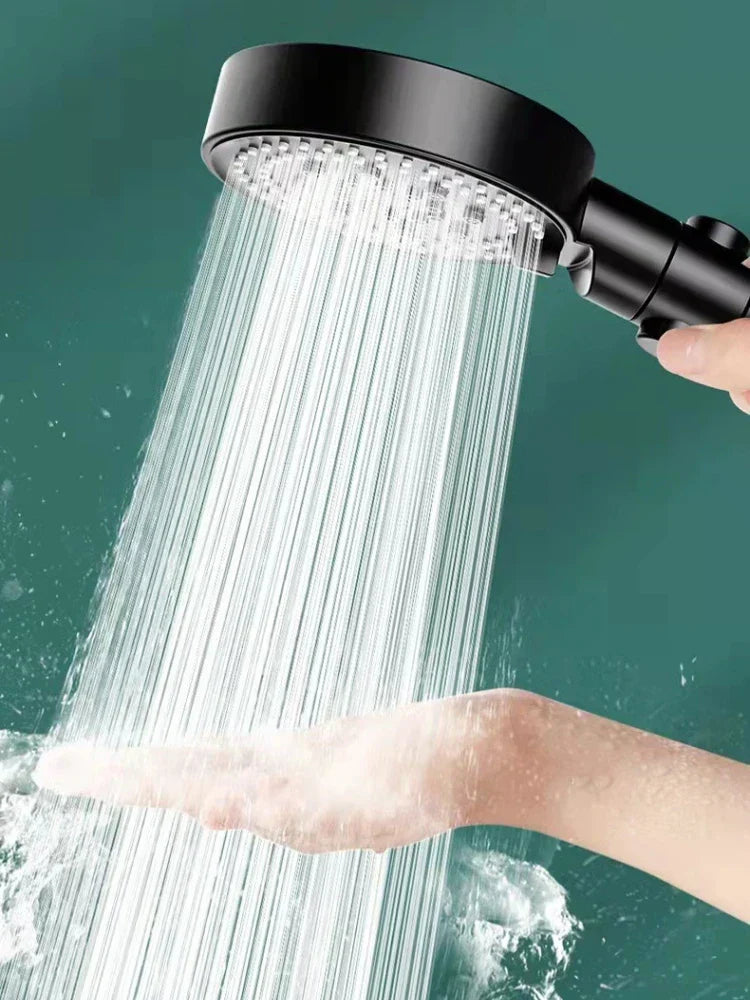 DecorBites™ Black Round High Pressure Shower Head with 6 Modes & Water Stop Knobs