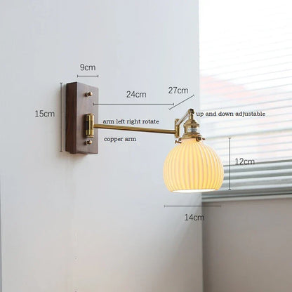 DecorBites™ Canopy LED Wall Light, Walnut Ash Wood, Pull Chain Switch, Left Right Rotate