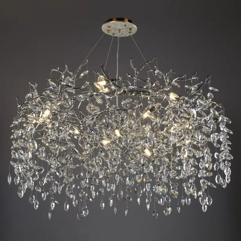 DecorBites™ Crystal Chrome Chandelier: Luxury Pendant Lamp for Living Rooms, Villas, and Restaurants