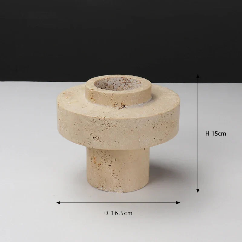 DecorBites™ Beige Travertine Stone Vase for Living Room Hotel Dining Table