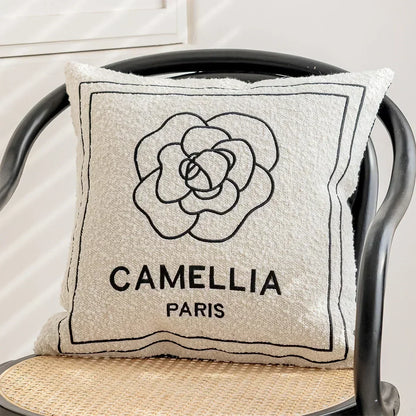 DecorBites™ Camellia Jacquard Embroidery Pillow Cover Luxury Decorative Nordic Living Room