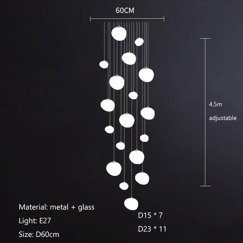 DecorBites™ Cobblestone Glass LED Pendant Lights for Villa Hotel Loft Stair Lamp