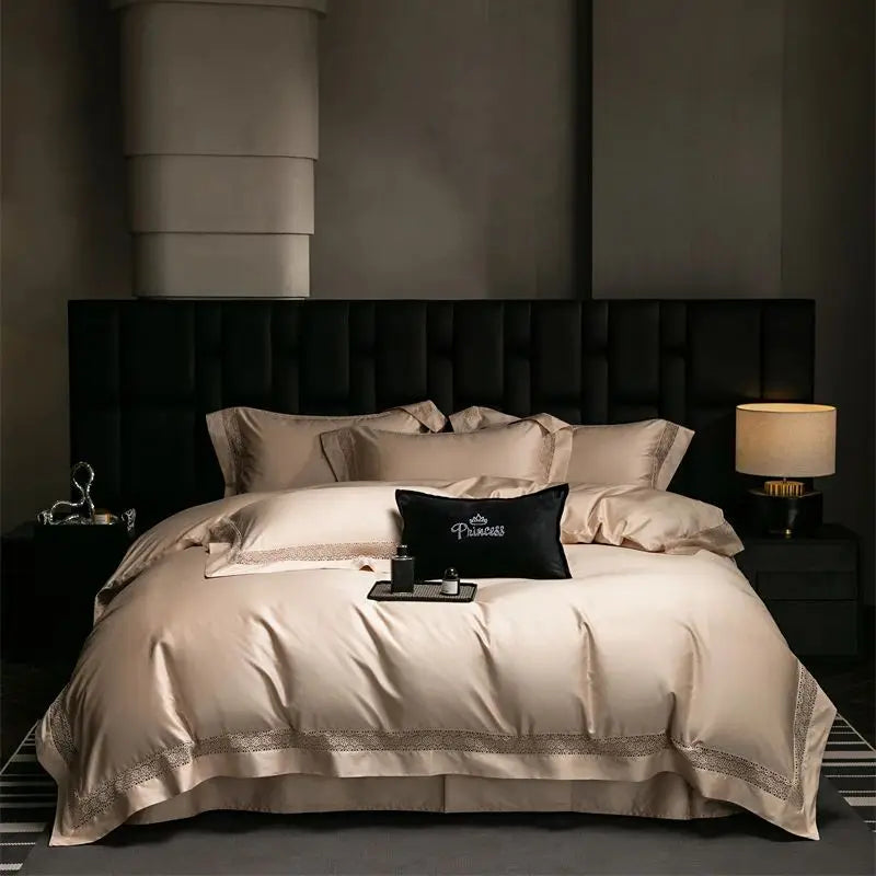 Decobites Luxury Lace Edge Bedding Set: Queen King Duvet Cover, Bed Sheet, Pillowcase