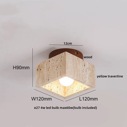 DecorBites™ LED Rotatable Ceiling Lamp White Glass Yellow Travertine Wood Nordic Modern