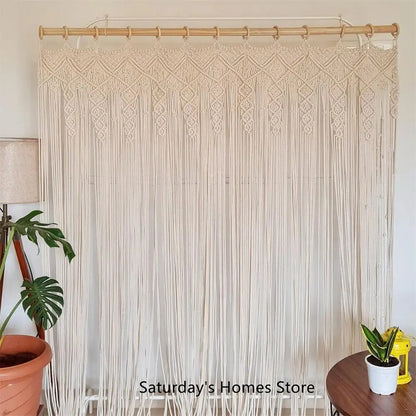 Bohemia Macrame Cotton Door Curtain Tapestry Hand Woven Blocking Curtain - Decobites