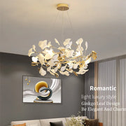 Lámpara colgante de ramas doradas Decorbites™ con hojas de porcelana - Decoración de lujo para sala de estar