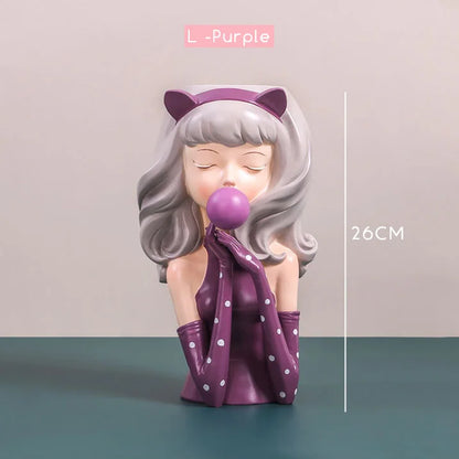 DecorBites™ Bubble Gum Girl Flower Vase - Stylish Resin Plant Pot for Home Decor