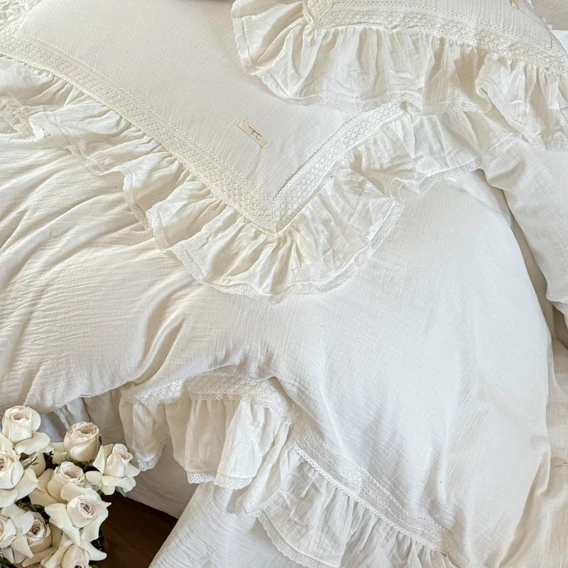 Decobites Double Layer Crinkle Yarn French Vintage Princess Ruffles Bedding Set