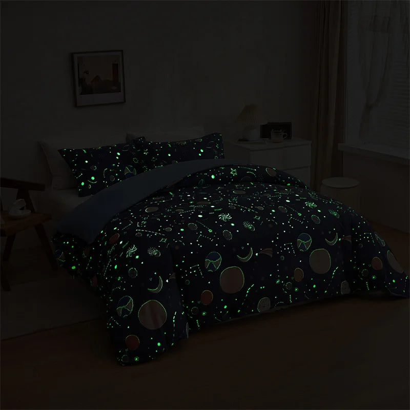 طقم مفروشات ديكور بايتس™ كوزموس لومينوس، مقاس كينج كوين، غطاء لحاف مزدوج مفرد، لحاف الأحلام