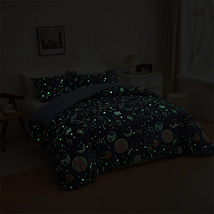 طقم مفروشات ديكور بايتس™ كوزموس لومينوس، مقاس كينج كوين، غطاء لحاف مزدوج مفرد، لحاف الأحلام