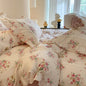 Decobites Princess Pastoral Cotton Bedding Set with Lace Ruffles & Floral Design