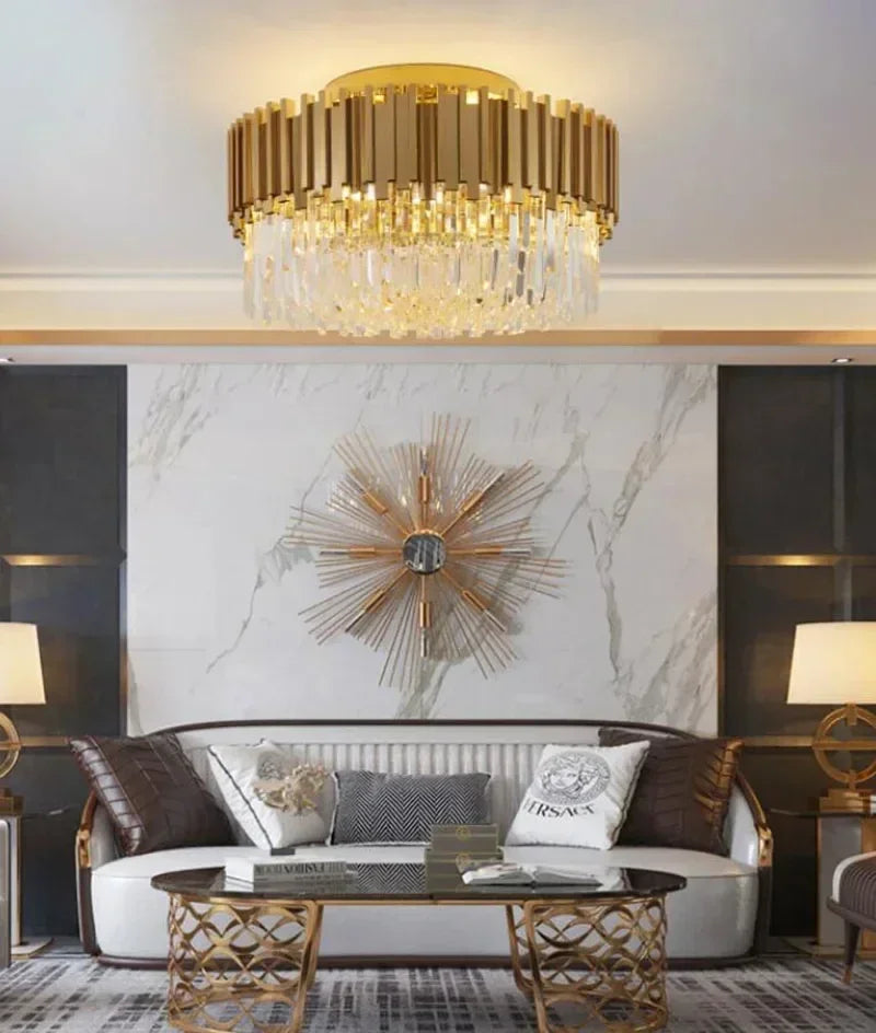 DecorBites™ Golden Crystal Ceiling Light for Modern Living Room and Dining Room