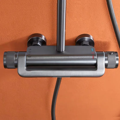 DecorBites™ Gray Thermostatic Shower Faucet Set: Brass Rainfall Waterfall Bath and Shower