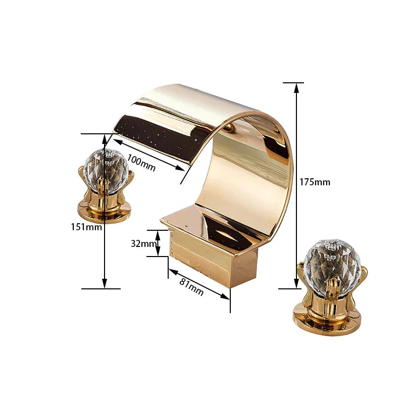 DecorBites™ Crystal Handle Gold Basin Faucet Set, Hot Cold Water Mixer Tap