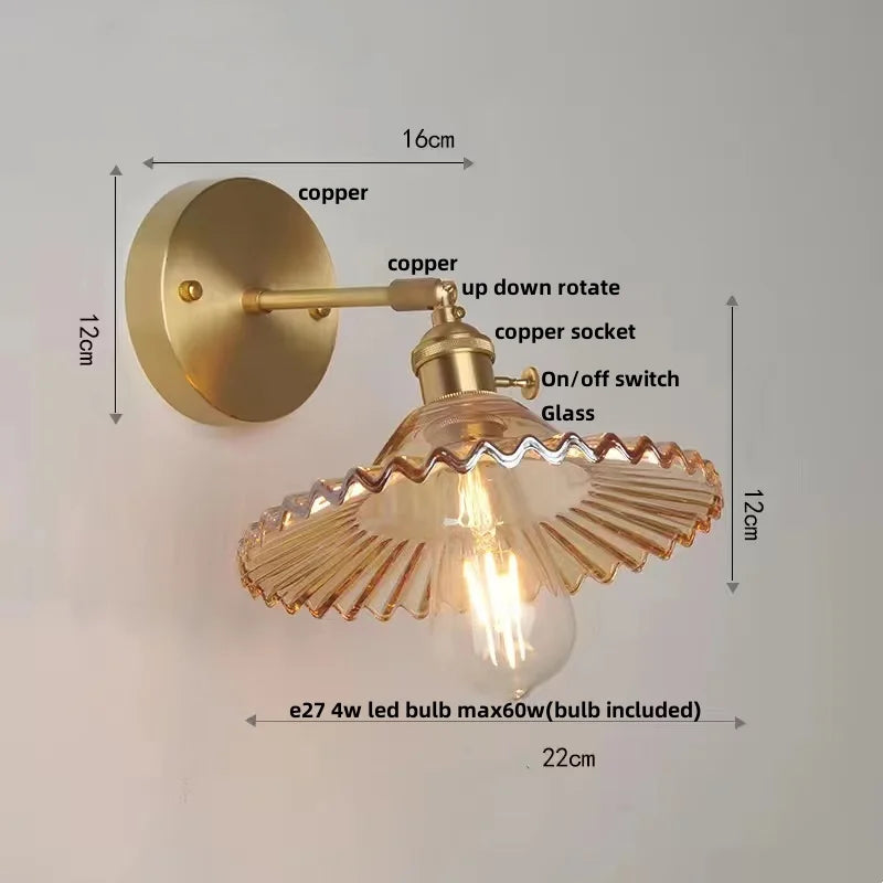Decorbites™ Grüne Glas-LED-Wandleuchten mit Zugschalter - Vintage-Kupfer-Wandleuchte