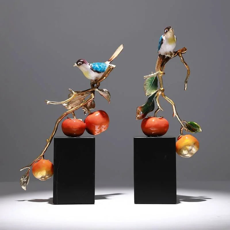 DecorBites™ Chinese Enamel Persimmon Ruyi Ornament for Living Room Wine Cabinet Décor