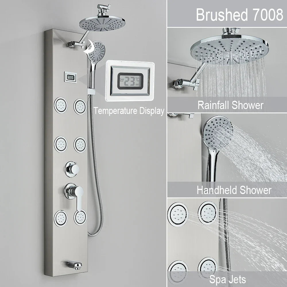 DecorBites™ Rainfall Shower Panel with Storage Rack and Massage Jets