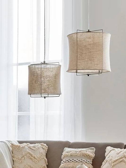 DecorBites™ Linen Fabric Chandelier: Japanese Retro Handmade Art Lamps for Restaurant, Bedroom, Bar Counter