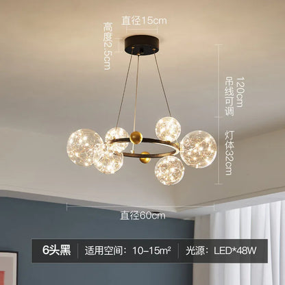 DecorBites™ Golden Ring Glass Ball Chandelier with Remote Control for Living Dining Room