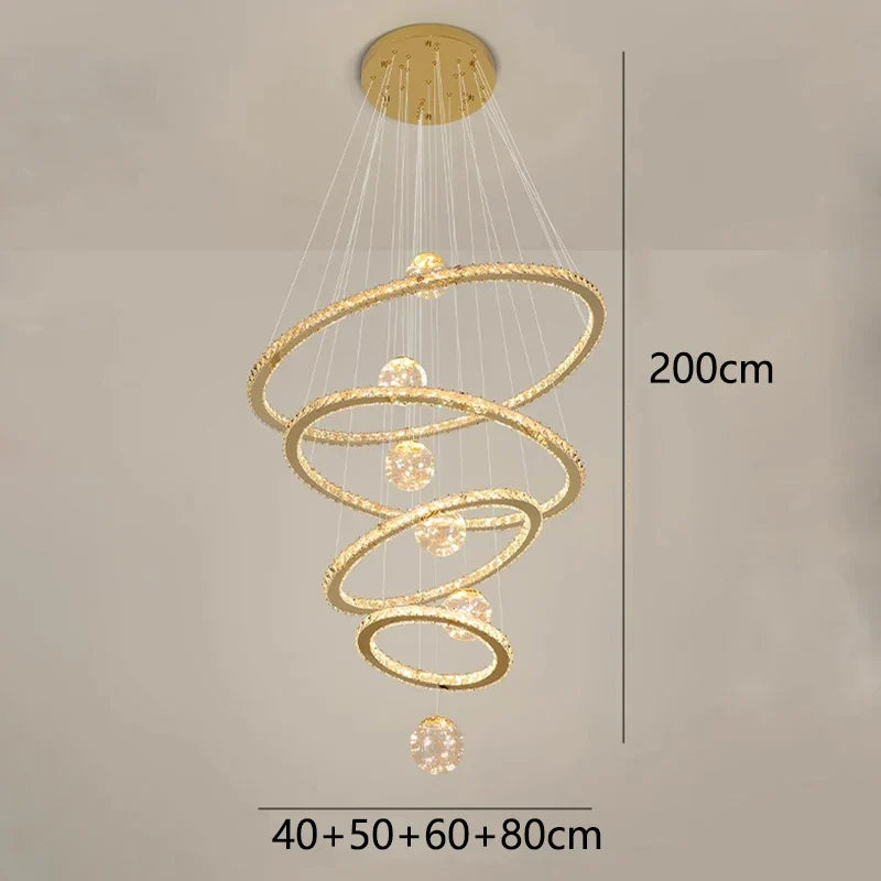 DecorBites™ Crystal Chandelier Stair Pendant Lamp Living Room Interior Lighting