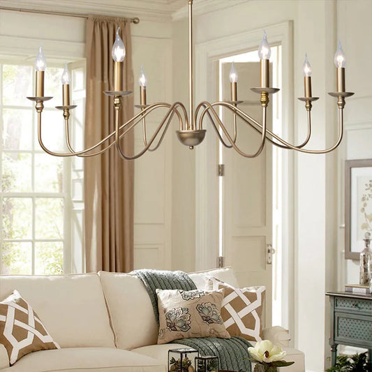 8 Heads Modern Simple And Luxurious American Iron Chandeliers Living Room Kitchen Dining Room Lights Bedroom Study Candle Light