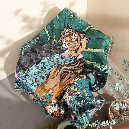 DecorBites™ 3D Print Tiger Linen Blanket: Soft Warm Throw & Tapestry