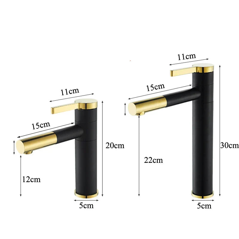 DecorBites™ Black Brass Bathroom Sink Faucet Deck Mounted Vessel Mixer Water Tap