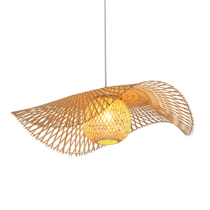 DecorBites™ Bamboo Chandelier: Handwoven Rattan Pendant Light for Kitchen, Bar, & Restaurant - LED E27